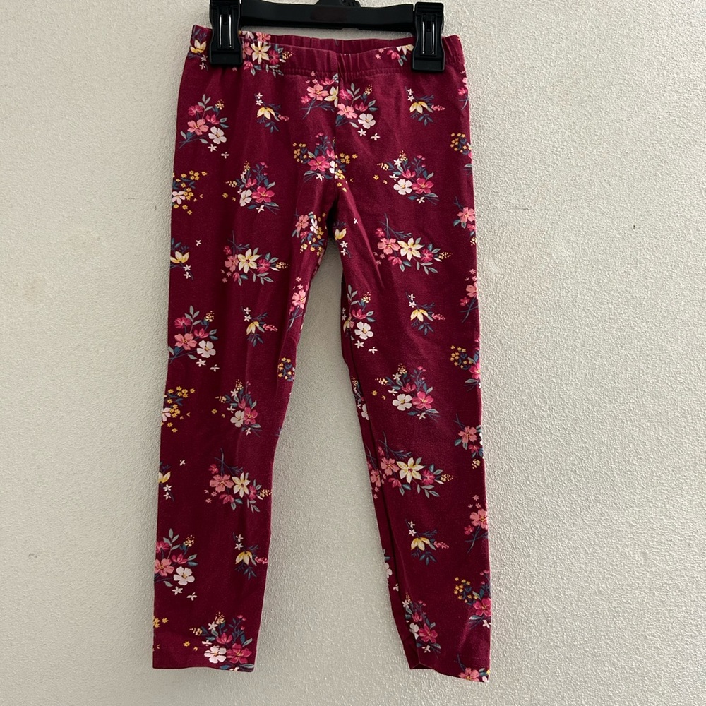 Floral Maroon Kids Leggings by Carter’s Girls Size 6